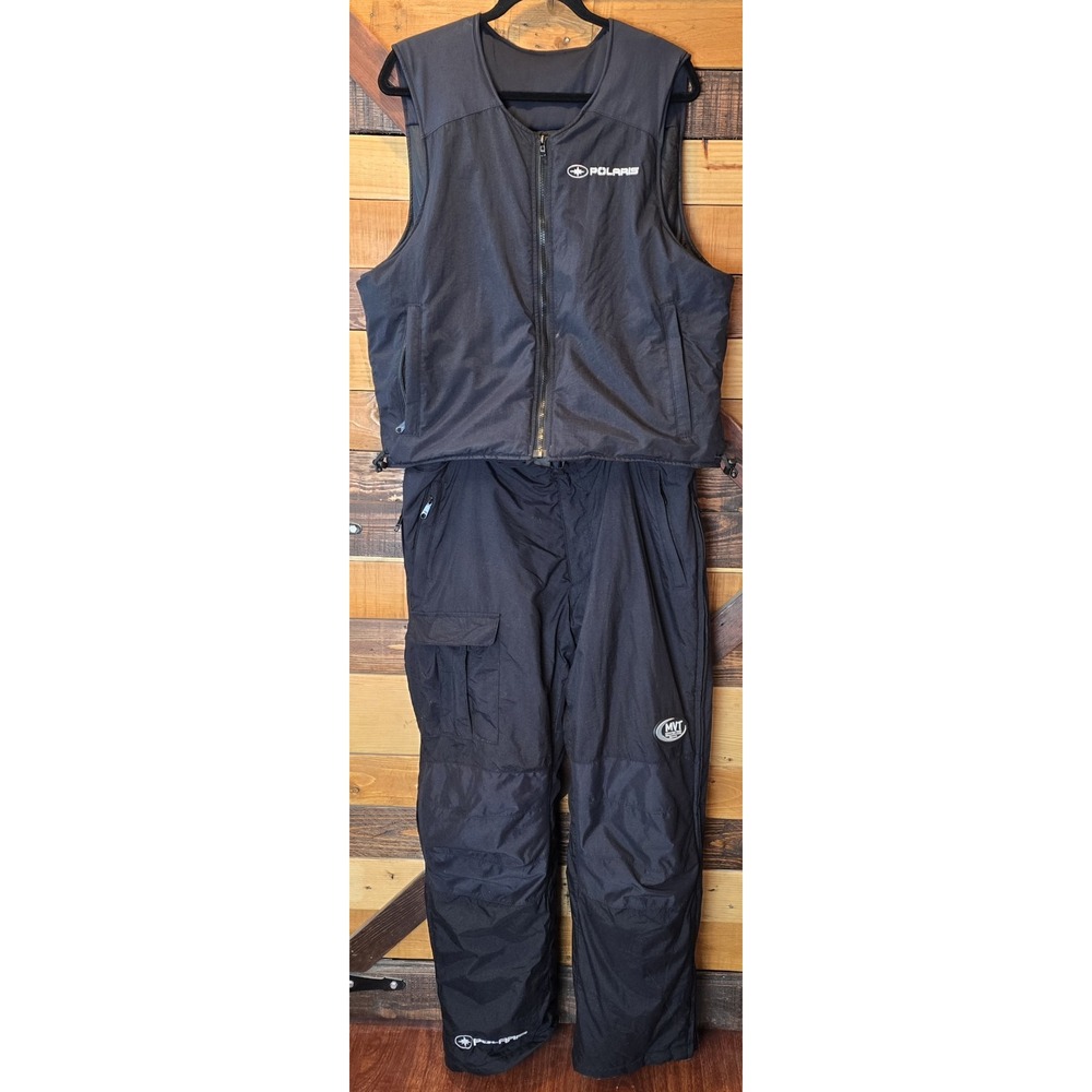 Vtg Polaris Snowmobile Pants Mens‎ L W/ Detachable Vest MVT Waterproof Black Fun